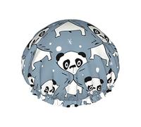 Cartoon Panda Pattern Cuffia da doccia Donna Cappucci per capelli lunghi riutilizzabili con fascia elastica Cappello da doccia a doppio strato per adulti Bambini
