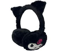 CARTOON Paraorecchie Kuromi bambina scaldaorecchie invernali morbidi in pelliccia sintetica con orecchie 3D e teschio glitter design ufficiale Sanrio taglia unica