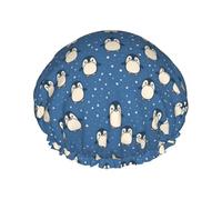 Cartoon Penguin And White Polka Dots Cuffia Da Doccia Per Donna Comodo Cuffia Doccia Antiscivolo Shower Caps Per Salone Nuoto Spa