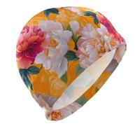 Cartoon Peonie Arancione Fiore Adulto Nuotare per Principianti Capelli Corti Impermeabile Nuotare per gli Uomini Protezione dei Capelli e Drag Riduzione gorros para natacion