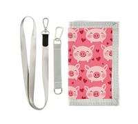 Cartoon Pig Red trifold sottile portafoglio regali per giovani uomini minimalista portafoglio da viaggio con cordino, cartone animato, maiale, rosso, 1 size