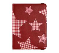 Cartoon Plaid Stella Passaporto in Pelle Rossa e Portafoglio per Carte di Vaccino Combo per Viaggi Vaccino Portacarte Cover Combo Porta Carte di Credito Custodia per Passaporto per Uomo Leggero,