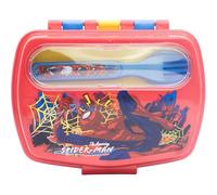 CARTOON Portamerenda con posate, contenitore per il pranzo con forchetta e cucchiaio in plastica riutilizzabile senza BPA (Spiderman)
