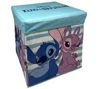 CARTOON Pouf contenitore pieghevole Stitch e Angel Disney 30 cm per cameretta seduta portaoggetti salvaspazio in tessuto rigido ideale per giochi libri e vestiti