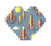 Cartoon Rocket Print Art Mattone Puzzle a forma di cuore blocchi di costruzione fai da te set 3D puzzle decorazione per la casa 53 pezzi