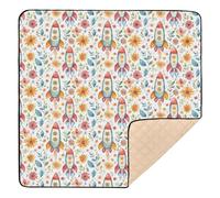 Cartoon Rockets - Tappetino da gioco per bambini, semplice, grande, elegante, leggero, per sala giochi, per bambini, 127 x 127 cm