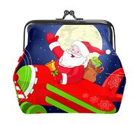 Cartoon Santa Claus Fly Airplane Coin Purse Kiss Lock Change Purse Vintage Trinkets Pouch