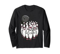 Cartoon Scared Bowling Pins - Funny Sport Bowler Tee Maglia a Manica