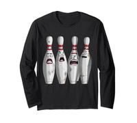 Cartoon Scared Bowling Pins - Funny Sport Bowler Tee Maglia a Manica