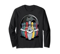 Cartoon Scared Bowling Pins - Funny Sport Bowler Tee Maglia a Manica