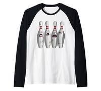 Cartoon Scared Bowling Pins - Funny Sport Bowler Tee Maglia con Maniche Raglan
