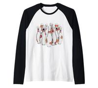 Cartoon Scared Bowling Pins - Funny Sport Bowler Tee Maglia con Maniche Raglan