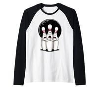Cartoon Scared Bowling Pins - Funny Sport Bowler Tee Maglia con Maniche Raglan