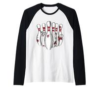 Cartoon Scared Bowling Pins - Funny Sport Bowler Tee Maglia con Maniche Raglan