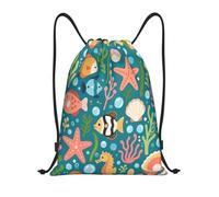 Cartoon Sea Creatures Teal Sacca con Cordoncino Unisex Borsa con Cordoncino Regolabile Sacchetta per All'Aperto Donna Campeggio 36X42Cm