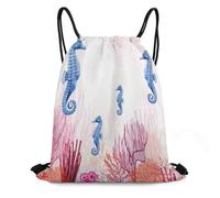 Cartoon Sea Horse Borsa Palestra Stringa Sacca con Cordoncino Pieghevole Zaino Sportivo per Yoga Vacanze Vita Quotidiana 36X42Cm