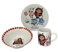 CARTOON Set 3 pezzi in ceramica Gabby's Dollhouse tazza ciotola piatto stoviglie per bambini servizio da tavola in confezione