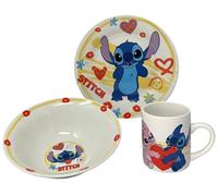 CARTOON Set 3 pezzi in ceramica Stitch Disney tazza ciotola piatto stoviglie per bambini servizio da tavola in confezione