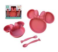 CARTOON Set 4 stoviglie Minnie Disney in plastica riutilizzabile adatto al microonde set pappa sagomato piatti e posate accessori pranzo per bambini