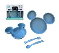 CARTOON Set 4 stoviglie Topolino Disney in plastica riutilizzabile adatto al microonde set pappa sagomato piatti e posate accessori pranzo per bambini