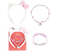 CARTOON Set Accessori Hello Kitty Bambina 3 Pezzi Collana e Bracciale con Perline + Cerchietto Orecchie Hello Kitty con Fiocco Gioielli Bambina Sanrio Idea Regalo Bambine 12,5 x 19 x 2 cm
