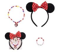 CARTOON Set Accessori Minnie Mouse Bambina 3 Pezzi Collana e Bracciale con Perline + Cerchietto Orecchie Minnie con Fiocco, Gioielli Bambina Disney Idea Regalo Bambine 12,5 x 15 x 1 cm