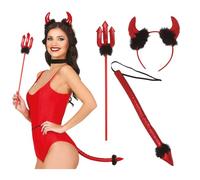 CARTOON Set accessori per travestimento da diavola 3 pezzi cecrhietto coda e tridente costumi halloween carnevale feste a tema horror cosplay