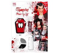 CARTOON Set accessori per travestimento da Vampiro 2 canini e sangue finto in gel trucco con spugnetta make up Halloween