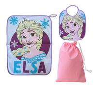 CARTOON Set asilo 3 pezzi, bavaglino e tovaglietta con retro plastificato, sacca, completo per il pranzo (Frozen)