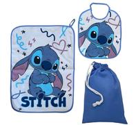 CARTOON Set asilo 3 pezzi, bavaglino e tovaglietta con retro plastificato, sacca, completo per il pranzo (Stitch (2))