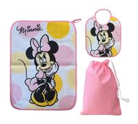 CARTOON Set asilo 3 pezzi, bavaglino e tovaglietta con retro plastificato, sacca, completo per il pranzo (Minnie (2))