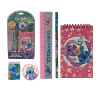 CARTOON Set cancelleria, Disney, Marvel, 5 pezzi, block notes, matite, accessori, idea regalo (Stitch e Angel)