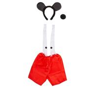 CARTOON Set Costume Topino E Topina Uomo e Donna con Orecchie, Naso e Bermuda e Gonnellino Rossi - Carnevale