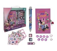 CARTOON Set Diario Segreto con Lucchetto e Accessori Kit Creativo Bambina con Penna 6 Colori Stickers Washi Tape Timbri e Stencil Idea Regalo Originale (Minnie)