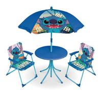 CARTOON Set Giardino Bambini Stitch Disney con 2 Sedie Tavolino e Ombrellone Tavolo Mare Pieghevole Tropicale Sedie 35x38x52 cm Portata 30 kg Età 3+