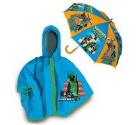 CARTOON Set mantellina pioggia e ombrello Minecraft impermeabile in PVC ombrello manuale per bambini