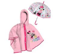 CARTOON Set mantellina pioggia e ombrello Minnie Disney impermeabile in PVC ombrello manuale per bambini