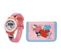 CARTOON Set Orologio Digitale Bambini + Portafoglio Hello Kitty Coordinato Cinturino Regolabile 19,5 cm Display 3 cm Portamonete Compatto Idea Regalo Bambino Accessori Scuola Tempo Libero