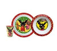 CARTOON Set pappa in plastica riutilizzabile Bing 3 pezzi piatto piano piatto fondo bicchiere stoviglie per bambini