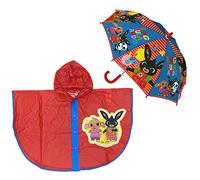 CARTOON Set Pioggia, Mantellina Pioggia + Ombrello, Bing e Sula, Ombrello con Manico a U, Apertura Manuale, Impermeabile, Mantella, Antipioggia, Antivento, in PVC, per Bambini (3-4 anni)