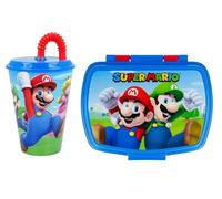 CARTOON Set Portamerenda e Bicchiere con Cannuccia Super Mario Nintendo Lunch Box per Bambini con Contenitore Merenda 17x14x6 cm e Bicchiere 430 ml Accessori Scuola e Tempo Libero