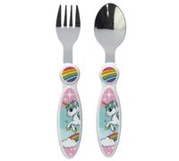 CARTOON Set posate Unicorno in acciaio inossidabile atossico 2 pezzi cucchiaio e forchetta per bambini