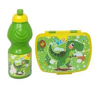 CARTOON Set pranzo Dinosauri 2 pezzi borraccia 400 ml e contenitore portamerenda in plastica riutilizzabile senza BPA