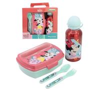 CARTOON Set Pranzo per Bambini Minnie Disney completo portamerenda Lunch Box con Posate e Borraccia in alluminio 400 ml Perfetto per Scuola e Attività Sportive