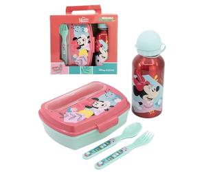 CARTOON Set Pranzo per Bambini Minnie Disney completo portamerenda Lunch Box con Posate e Borraccia in alluminio 400 ml Perfetto per Scuola e Attività Sportive