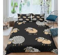 Cartoon sheep patternSet Di Copripiumino morbida microfibra 3 pezzi motivo 3D con cerniera Black background copripiumino incluso federe aiosa ultra morbido e traspirante for bambini King（220x240cm）
