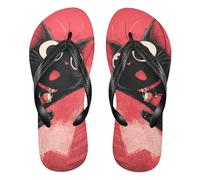 Cartoon style happy valentine black cat rubber reef flip flops cuscino flop uomo per Doccia Piscina, Gatto nero di San Valentino felice stile cartone animato, X-Large