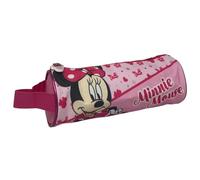 CARTOON Tombolino astuccio scolastico rotondo con manico scuola cancelleria organizer portapenne matite colori (Minnie)