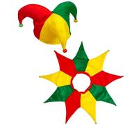 CARTOON Travestimento da giullare set accessori 2 pezzi cappello e collare carnevale halloween feste a tema