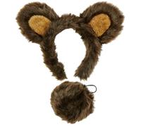 CARTOON Travestimento da orso set 2 pezzi accessori cerchietto con orecchie e coda costume carnevale feste a tema animali adulti e bambini